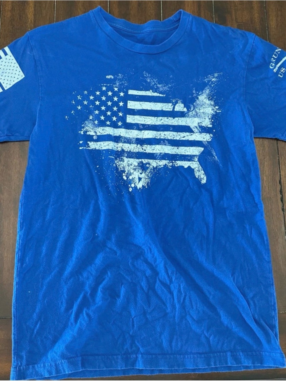 Grunt Style Blue Tee with Distressed White Graphic